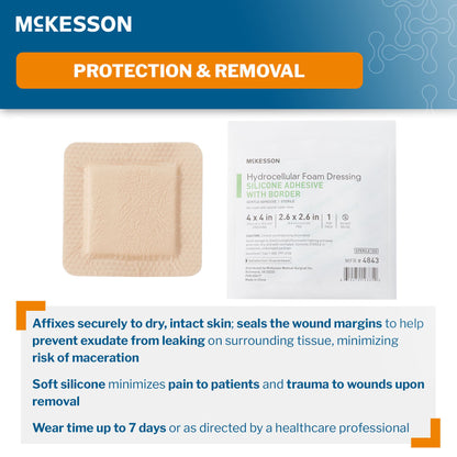 McKesson Silicone Adhesive with Border Silicone Foam Dressing, 4 x 4 Inch