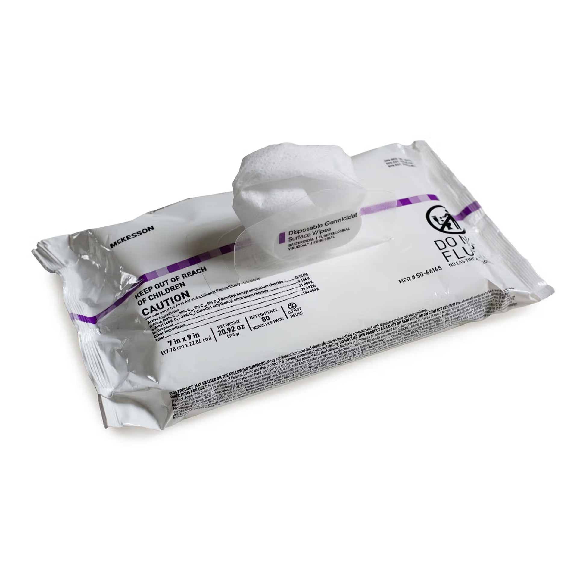 McKesson Premoistened Germicidal Wipe Surface Disinfectant Cleaner, 7 x 9 Inch