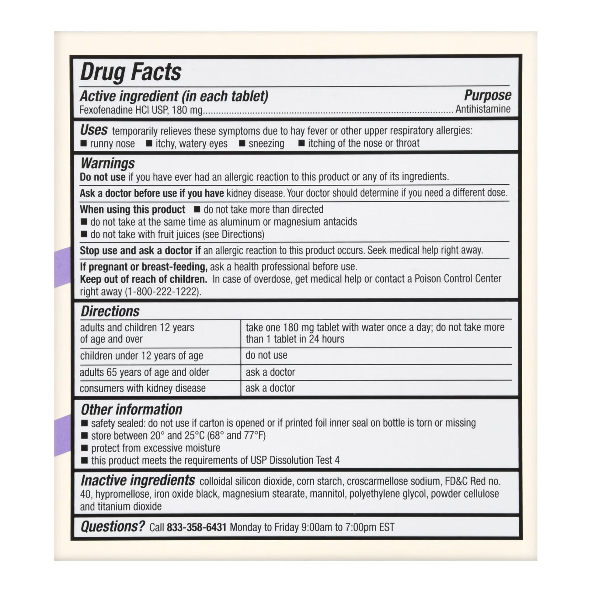 Foster & Thrive™ 24 Hour Allergy Relief Fexofenadine HCl USP 180 mg Tablets