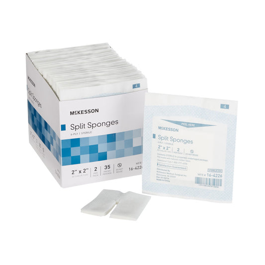 McKesson IV/Drain Split Dressing, 2 x 2 Inch, Six Ply