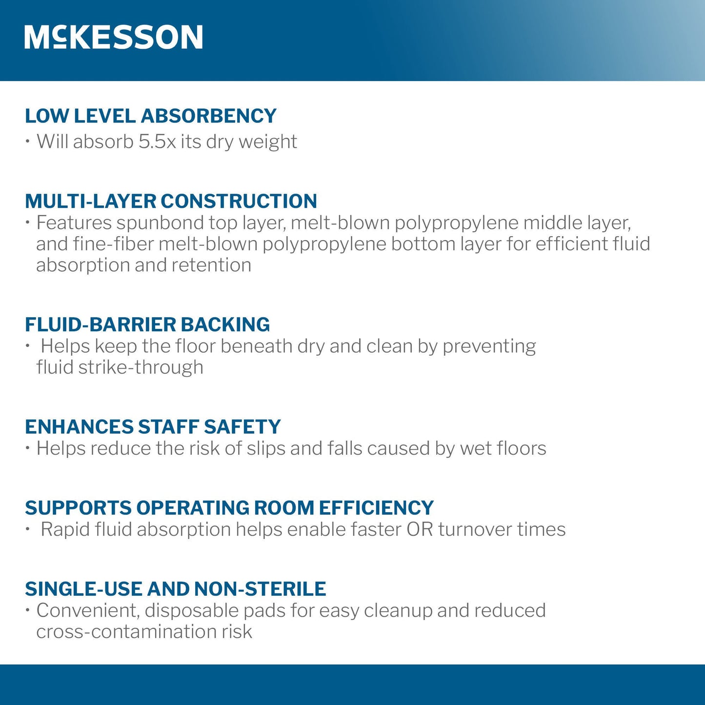Anti-Static Anti-Fatigue Floor Mat McKesson 32 Inch X 46 Foot Light Absorbency Blue Spunbond / Melt-Blown Polypropylene