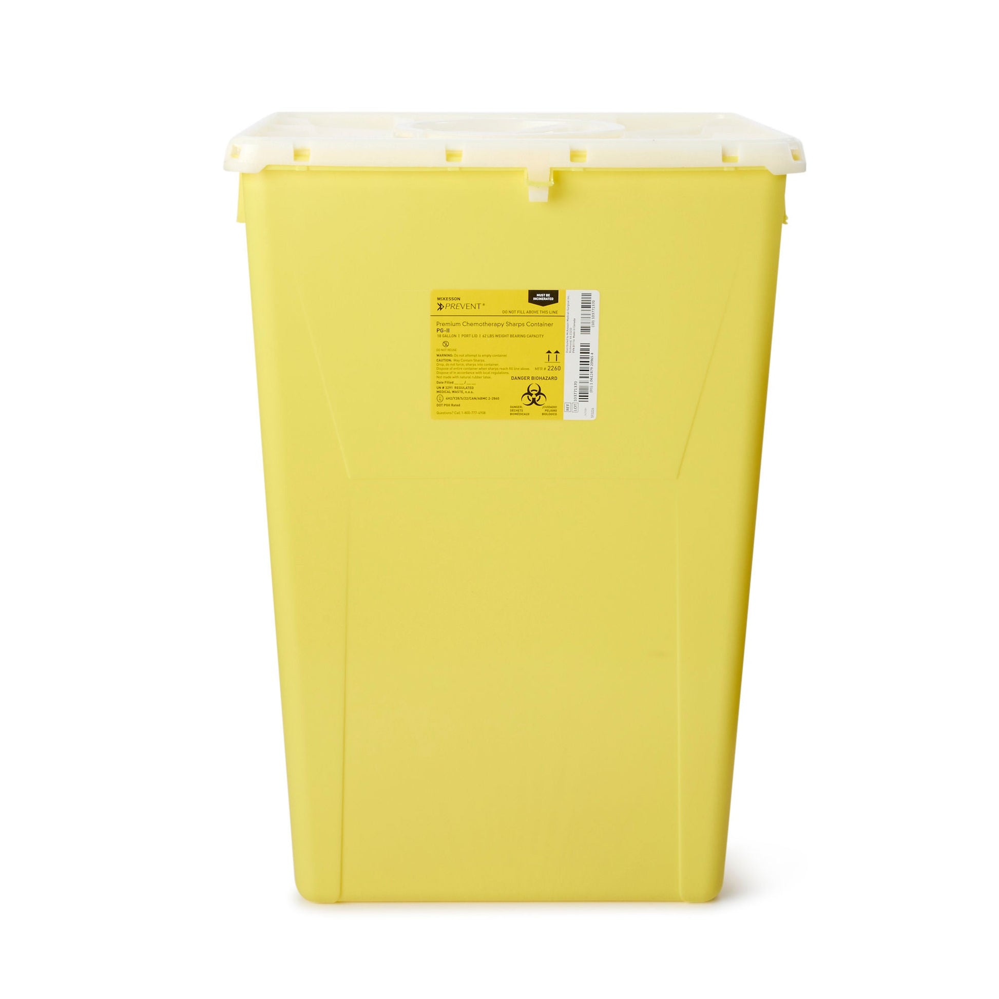 McKesson Prevent® Chemotherapy Sharps Container, 18-Gal., 24.6 x 17.3 x 13 Inch
