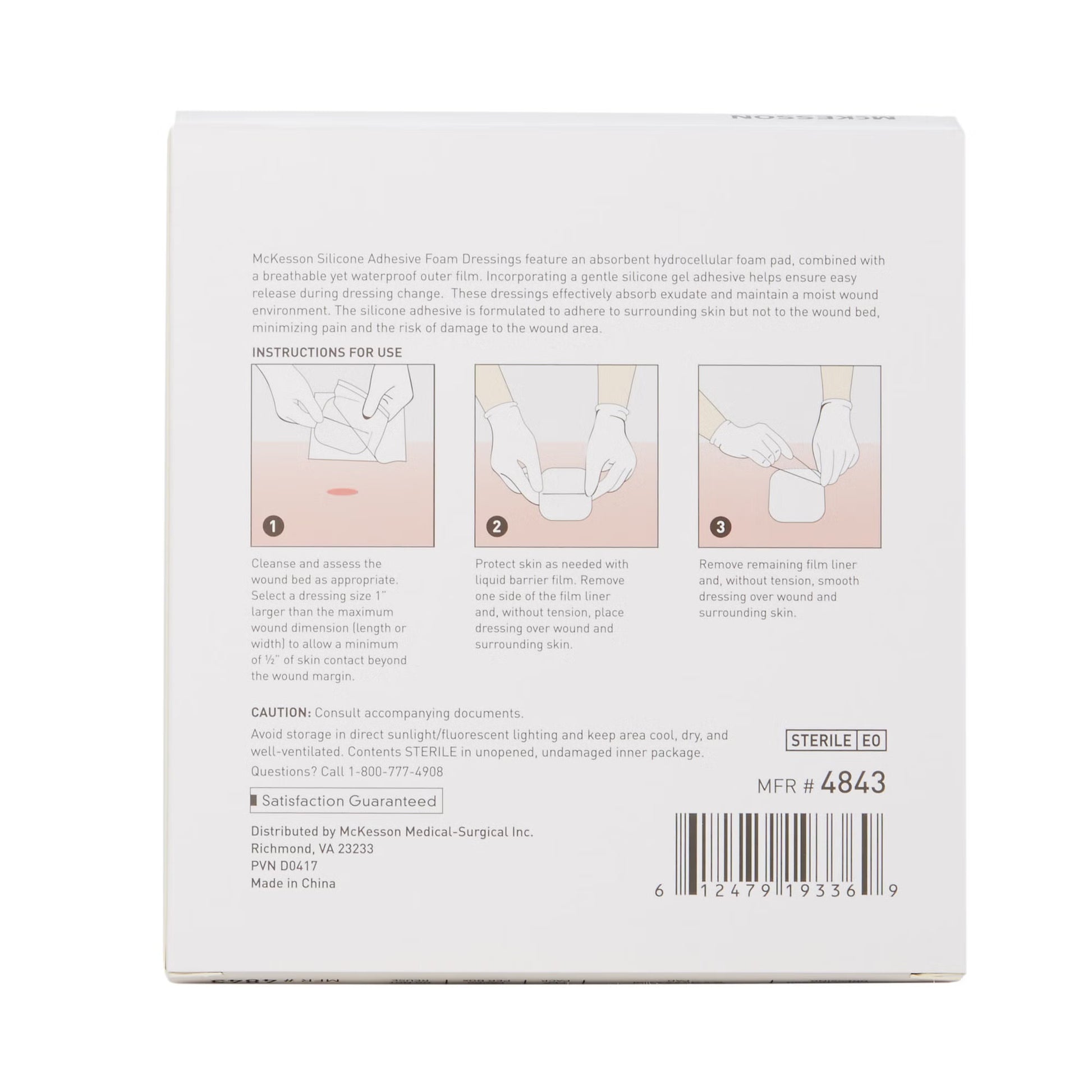 McKesson Silicone Adhesive with Border Silicone Foam Dressing, 4 x 4 Inch