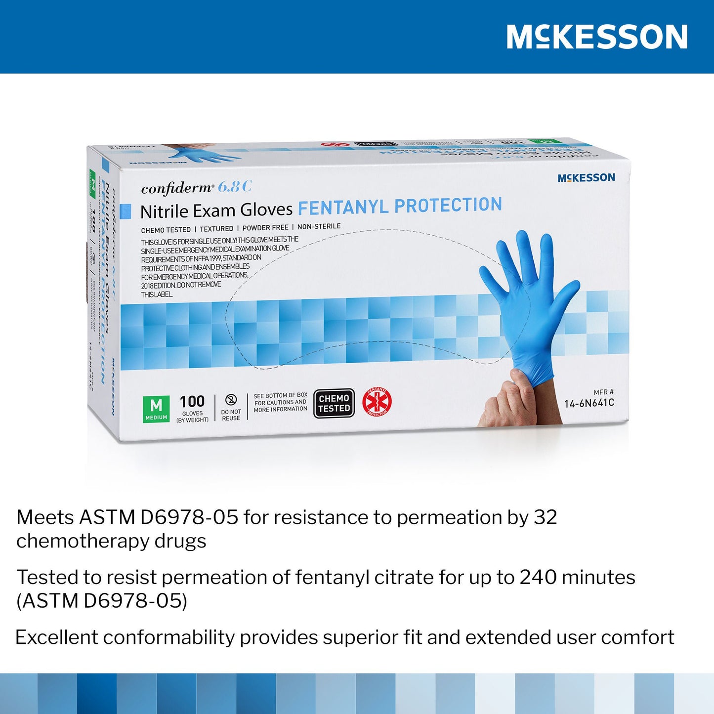 McKesson Confiderm® 6.8C Nitrile Exam Glove, Medium, Blue