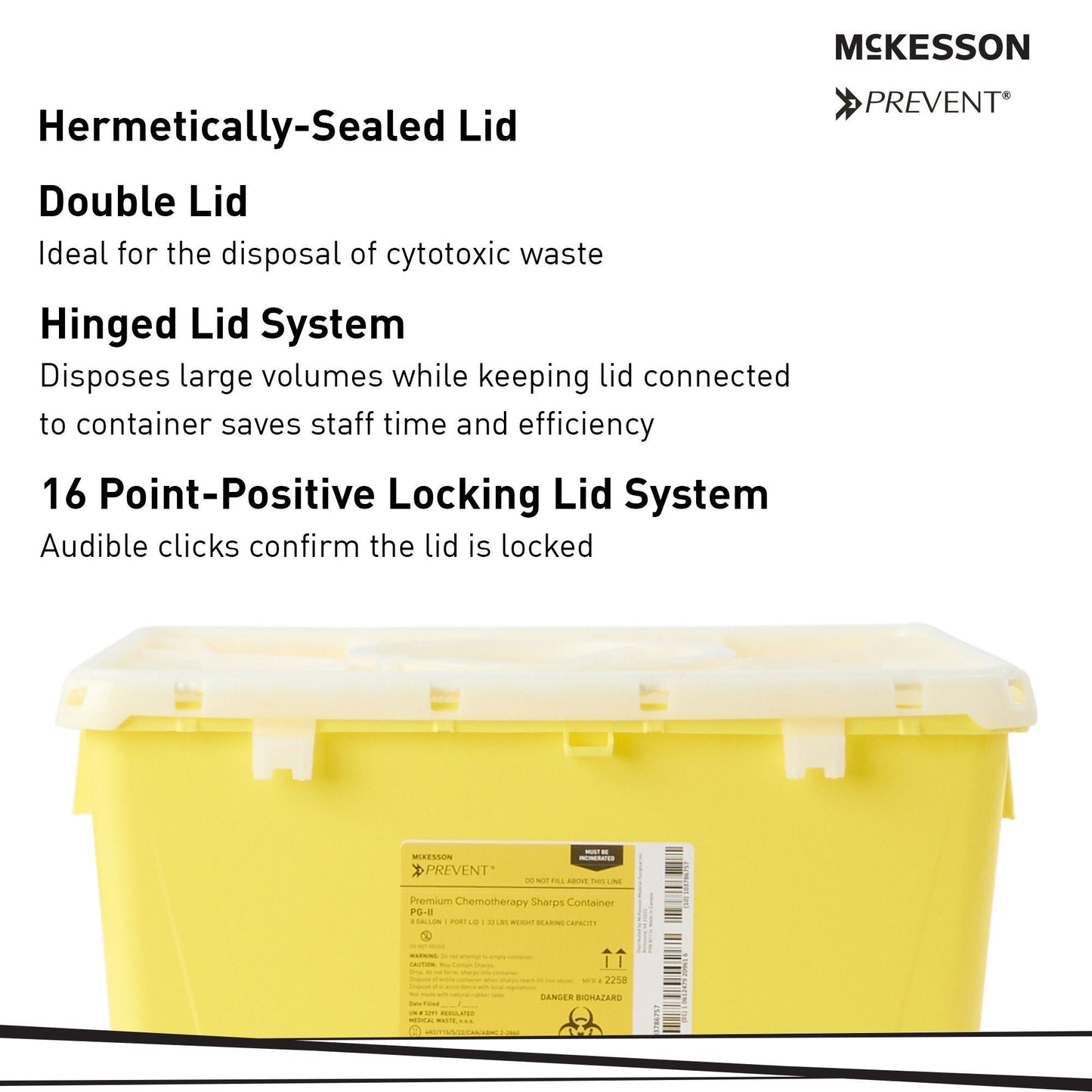 McKesson Prevent® Sharps Container, 8 Gallon, 13-1/2 x 17-3/10 x 13 Inch