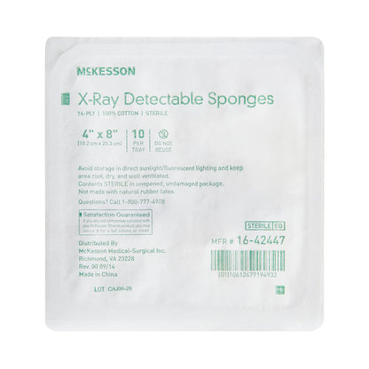 McKesson Sterile X-ray Detectable Gauze Sponge, 4 x 8 Inch, 16-Ply