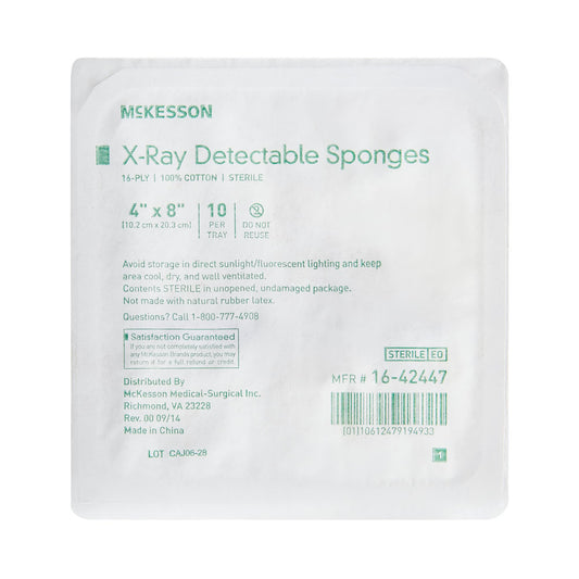 McKesson Sterile X-ray Detectable Gauze Sponge, 4 x 8 Inch, 16-Ply