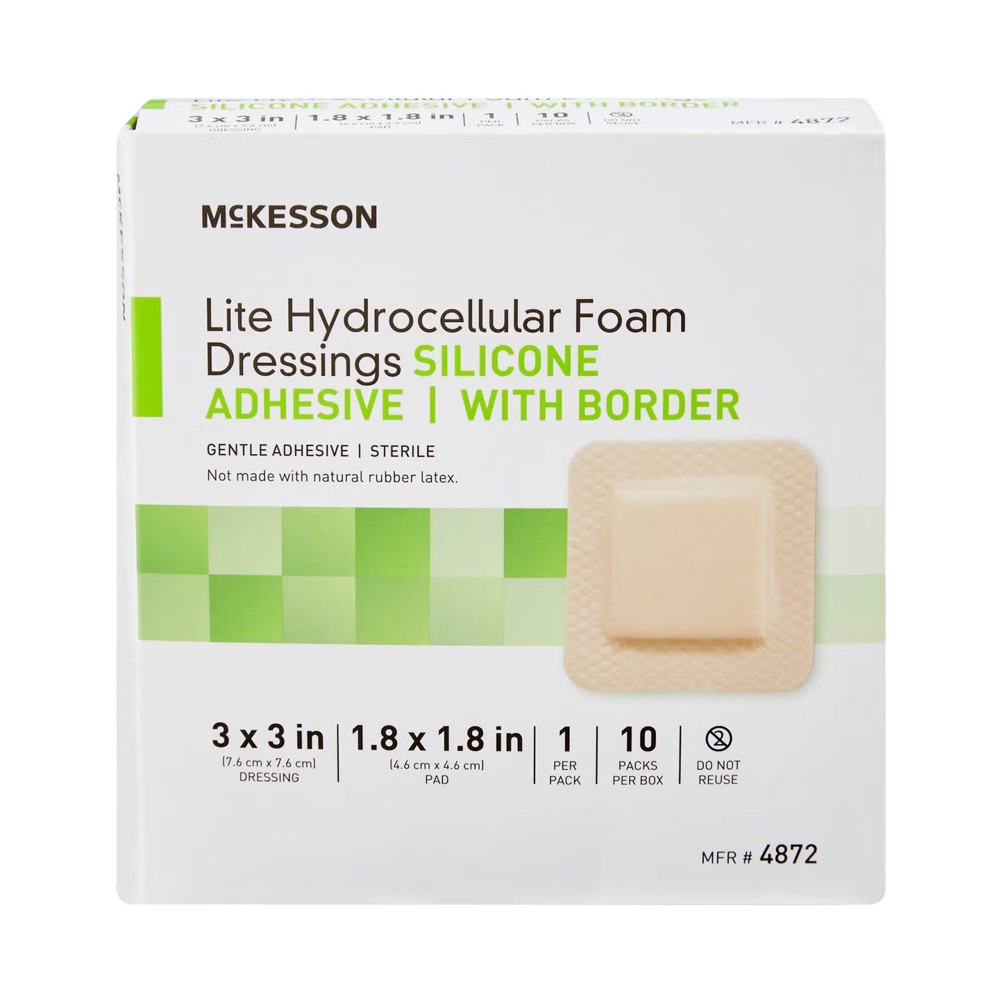 McKesson Lite Hydrocellular Foam Dressings w/ Border & Silicone Adhesive, 3 x 3"