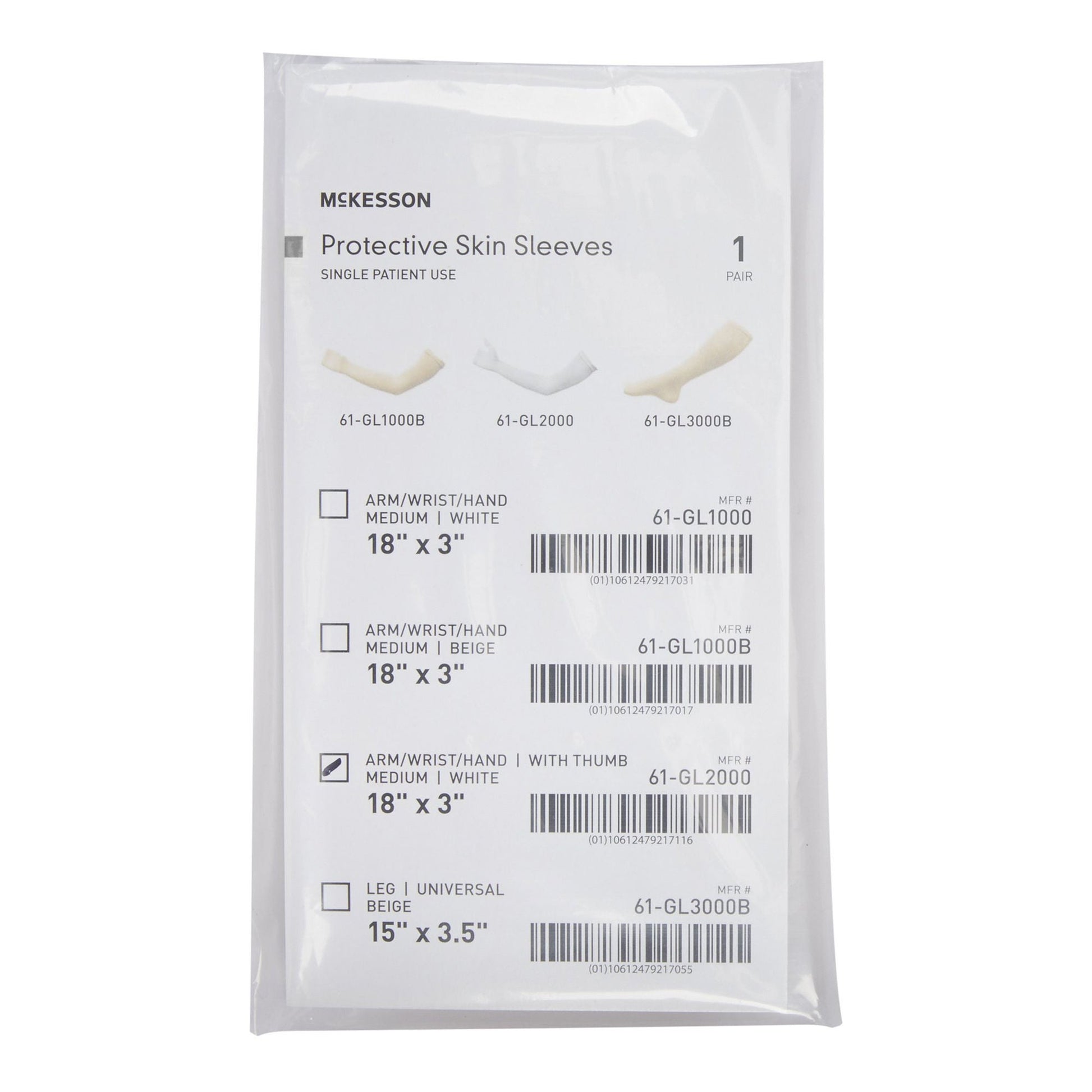 McKesson Protective Skin Sleeve, Arm/Wrist/Hand, with Thumb, Medium, White
