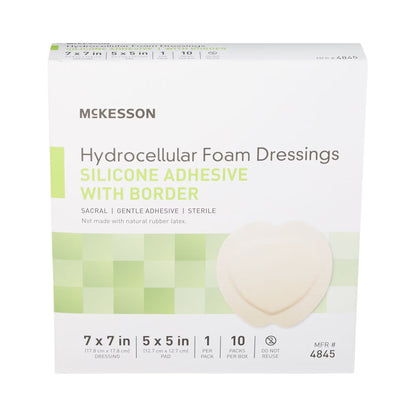 McKesson Silicone Adhesive with Border Silicone Foam Dressing, 7 x 7 Inch Sacral