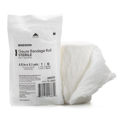 McKesson Sterile Fluff Bandage Roll, 4-1/2 Inch x 3-1/10 Yard, Eight-Ply