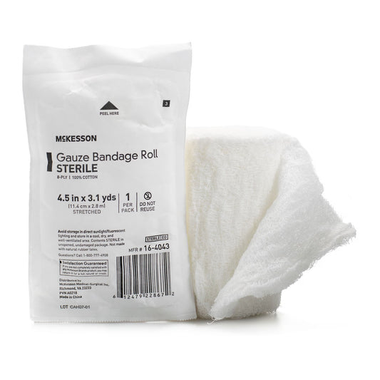 McKesson Sterile Fluff Bandage Roll, 4-1/2 Inch x 3-1/10 Yard, Eight-Ply