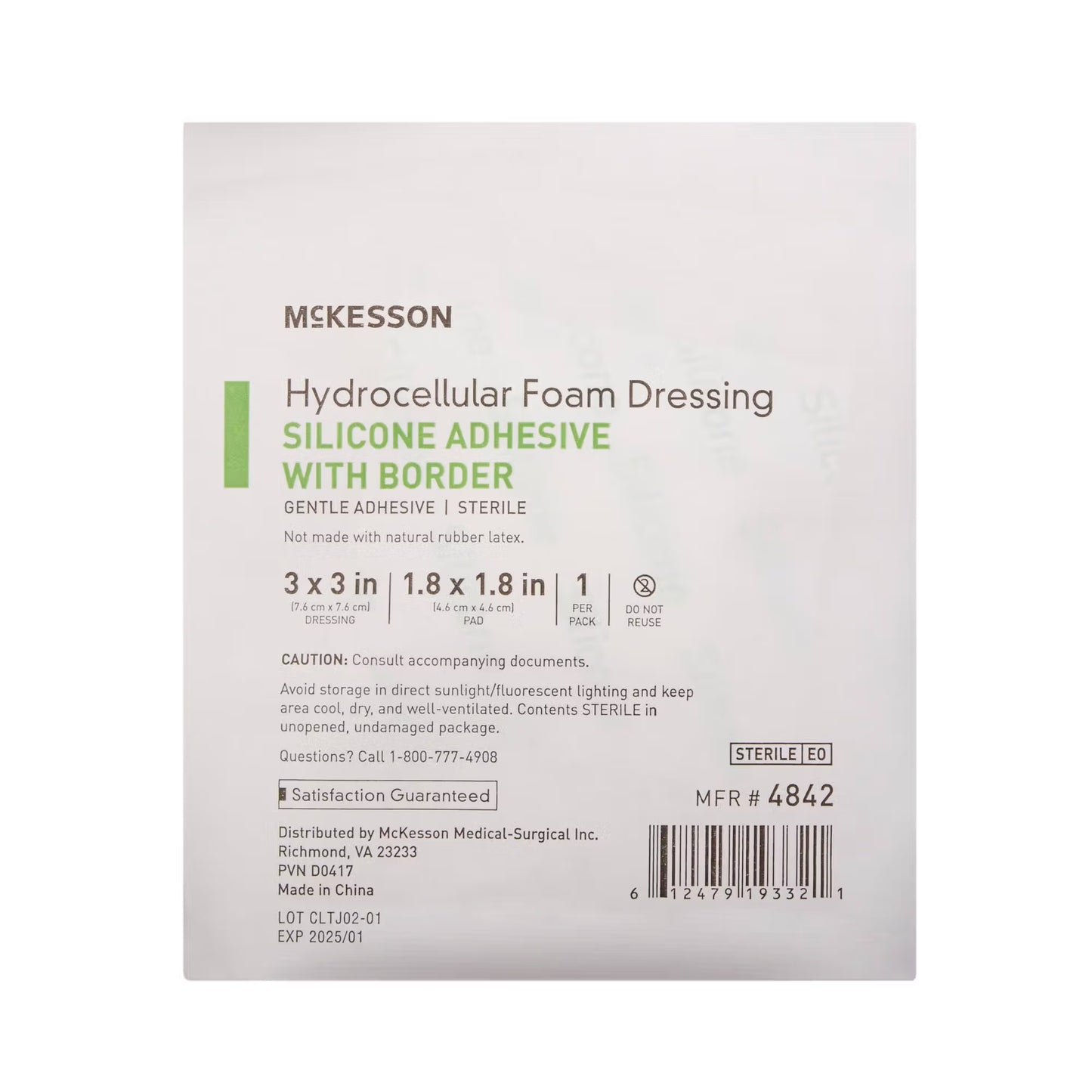 McKesson Silicone Adhesive with Border Silicone Foam Dressing, 3 x 3 Inch