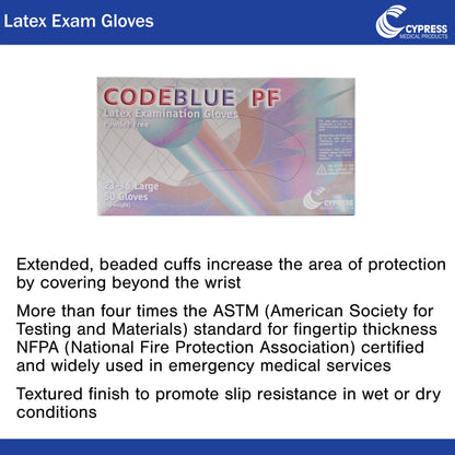 CodeBlue® PF Latex Extended Cuff Length Exam Glove, Large, Blue