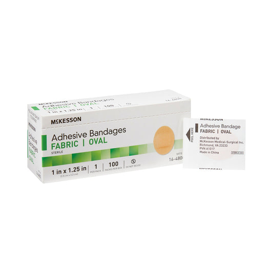 McKesson Oval Tan Adhesive Bandage, 1 x 1-1/4 Inch