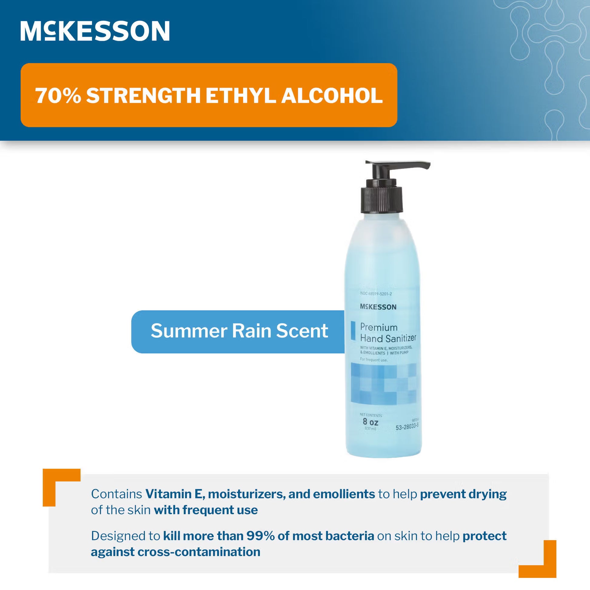 McKesson Premium Hand Sanitizer, 70% Alcohol Gel, 8 oz Bottle, Summer Rain Scent