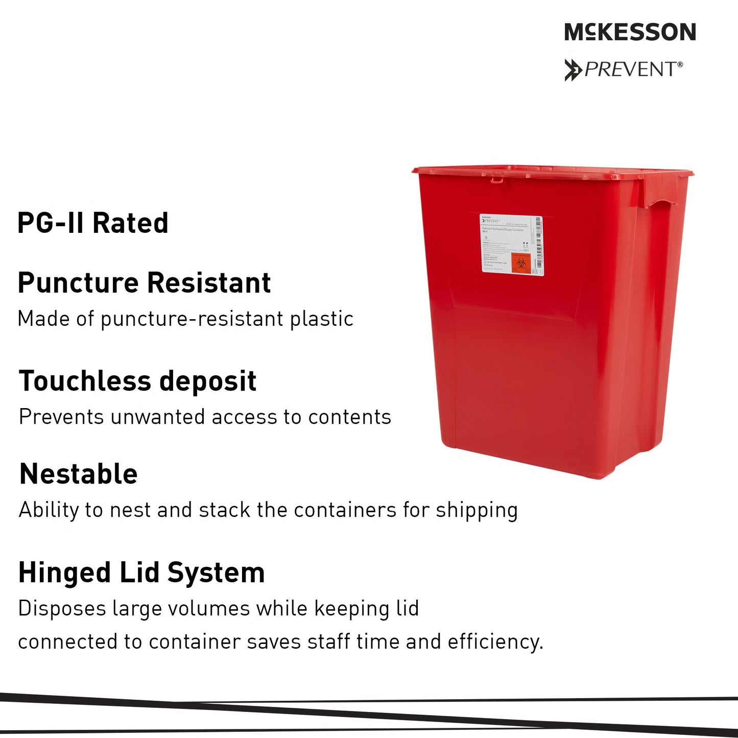 McKesson Prevent® Sharps Container, 12 Gallon, 20-4/5 x 17-3/10 x 13 Inch