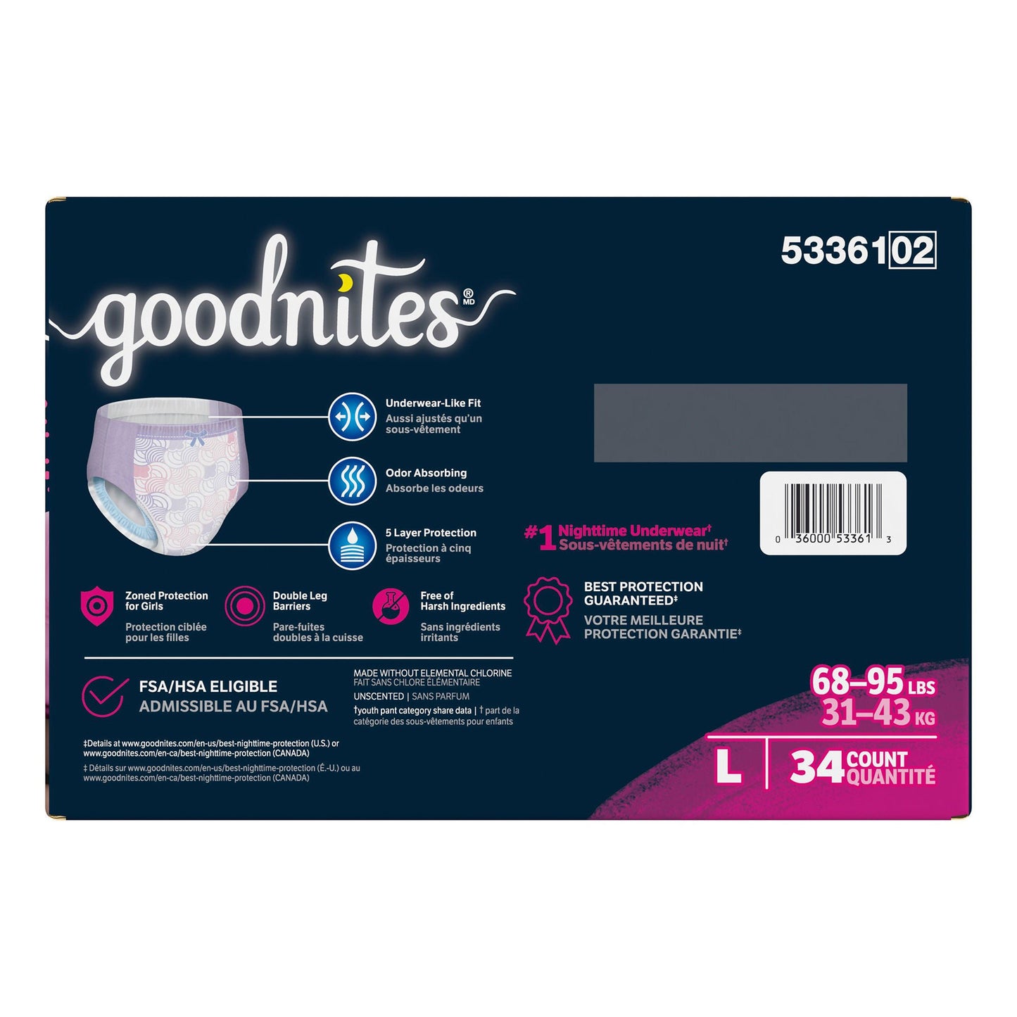 Goodnites® Heavy Absorbency Nighttime Underwear, Large for Girls 68 – 95 lbs.