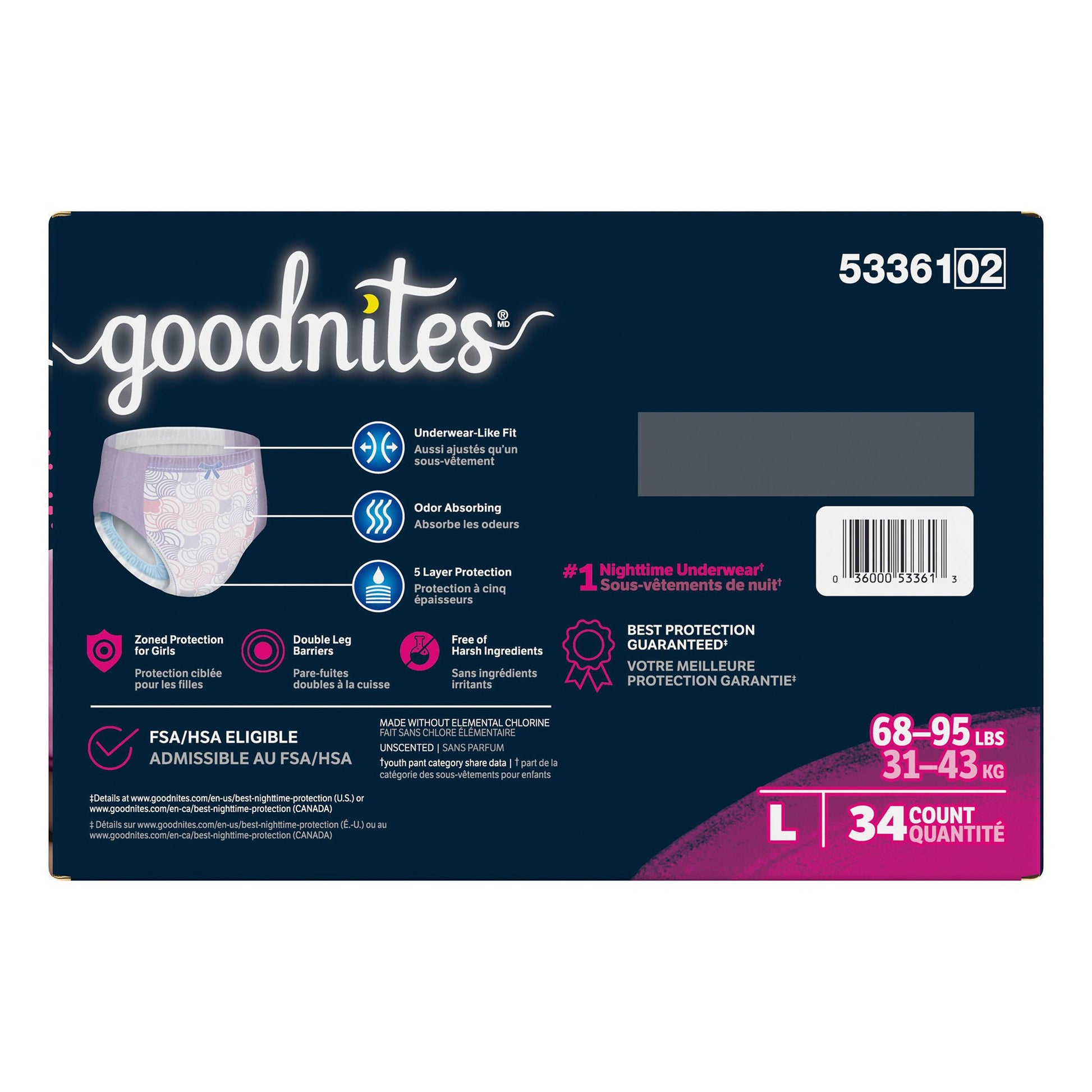 Goodnites® Heavy Absorbency Nighttime Underwear, Large for Girls 68 – 95 lbs.