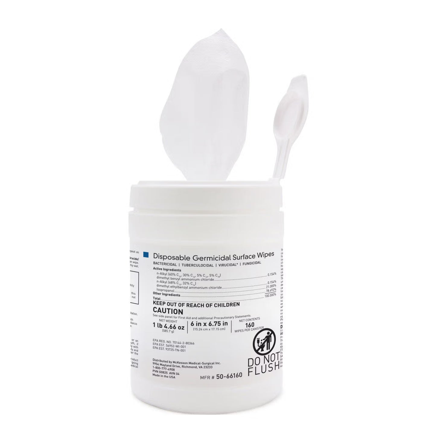 McKesson Germicidal Large Surface Disinfectant Wipes, Canister, 160 ct.