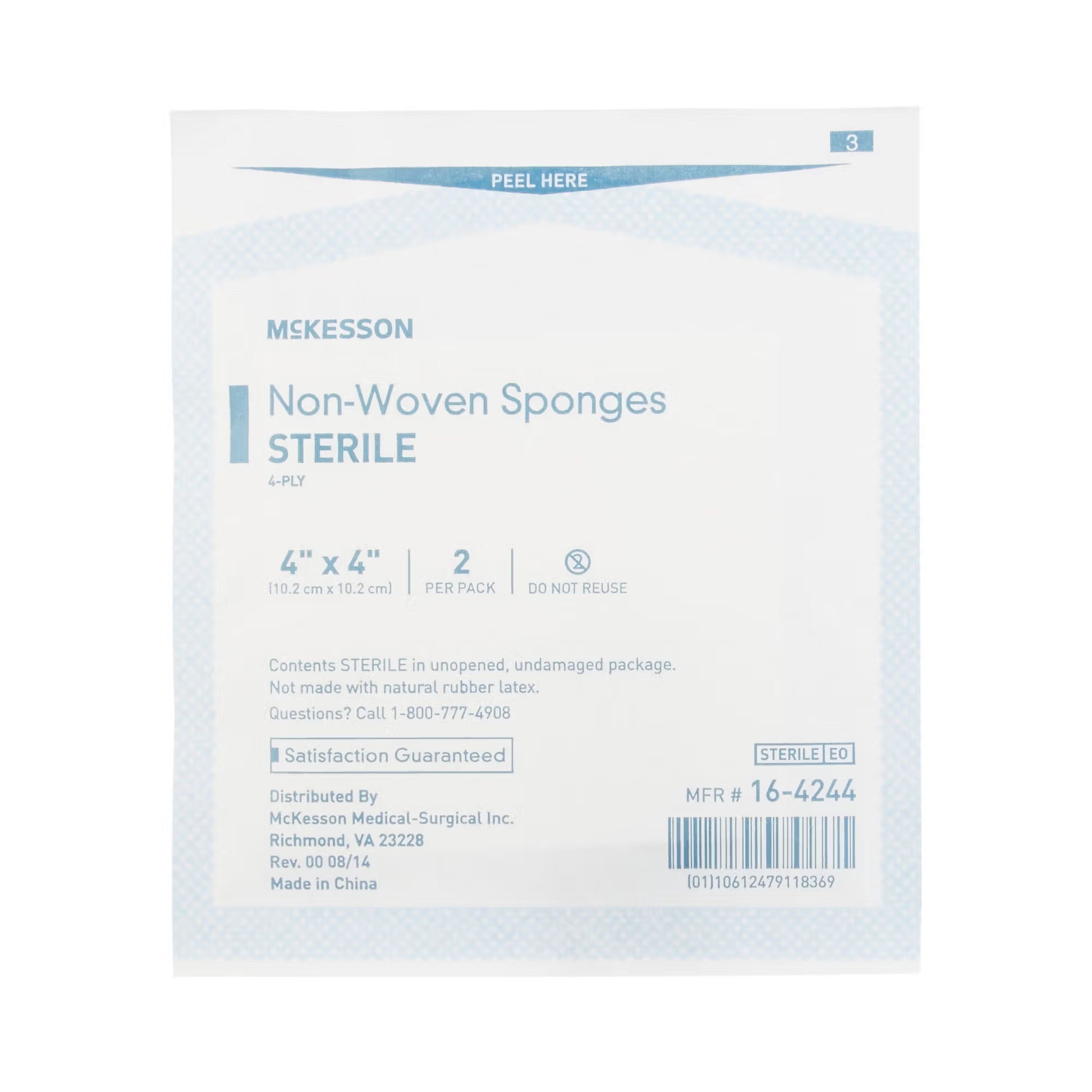 McKesson Sterile Nonwoven Sponge, 4 x 4 Inch, Four Ply