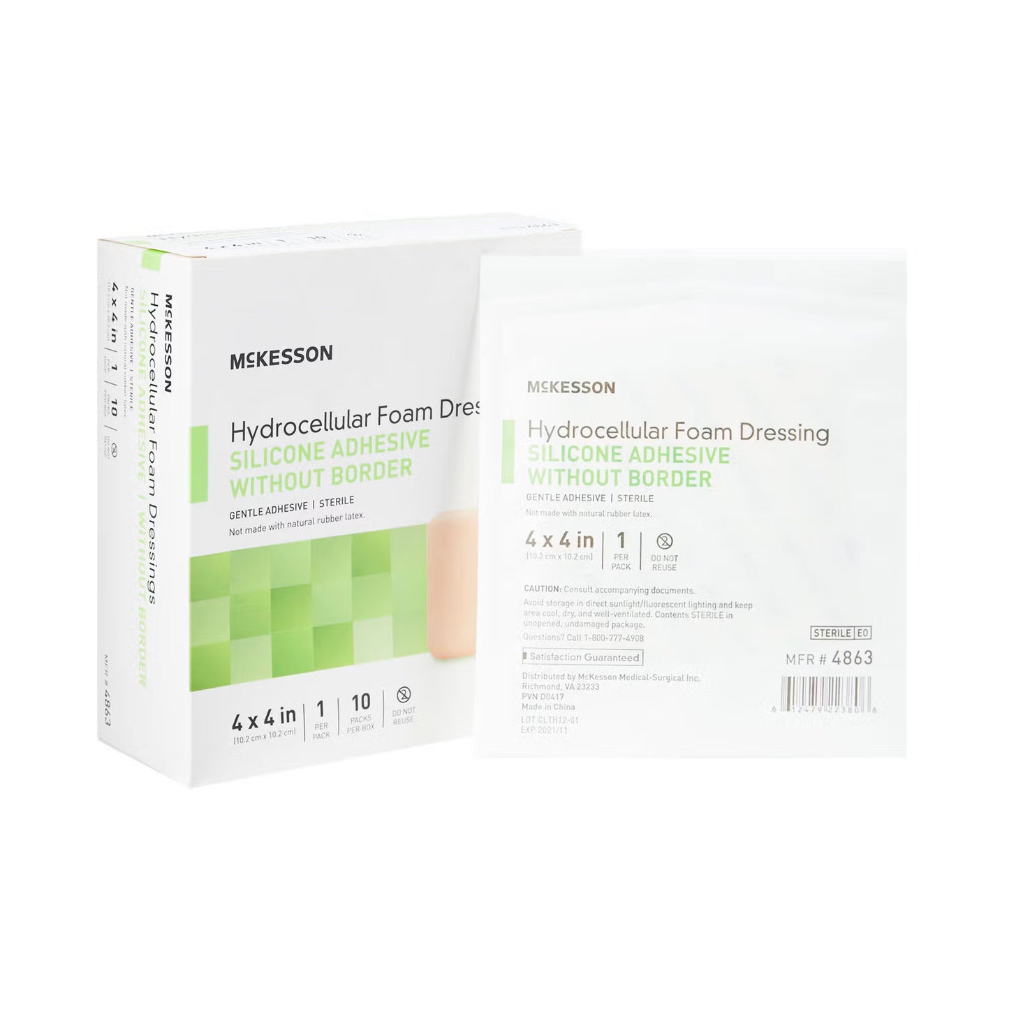 McKesson Silicone Gel Adhesive without Border Silicone Foam Dressing, 4 x 4 Inch