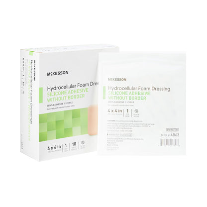 McKesson Silicone Gel Adhesive without Border Silicone Foam Dressing, 4 x 4 Inch