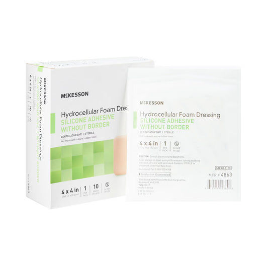 McKesson Silicone Gel Adhesive without Border Silicone Foam Dressing, 4 x 4 Inch
