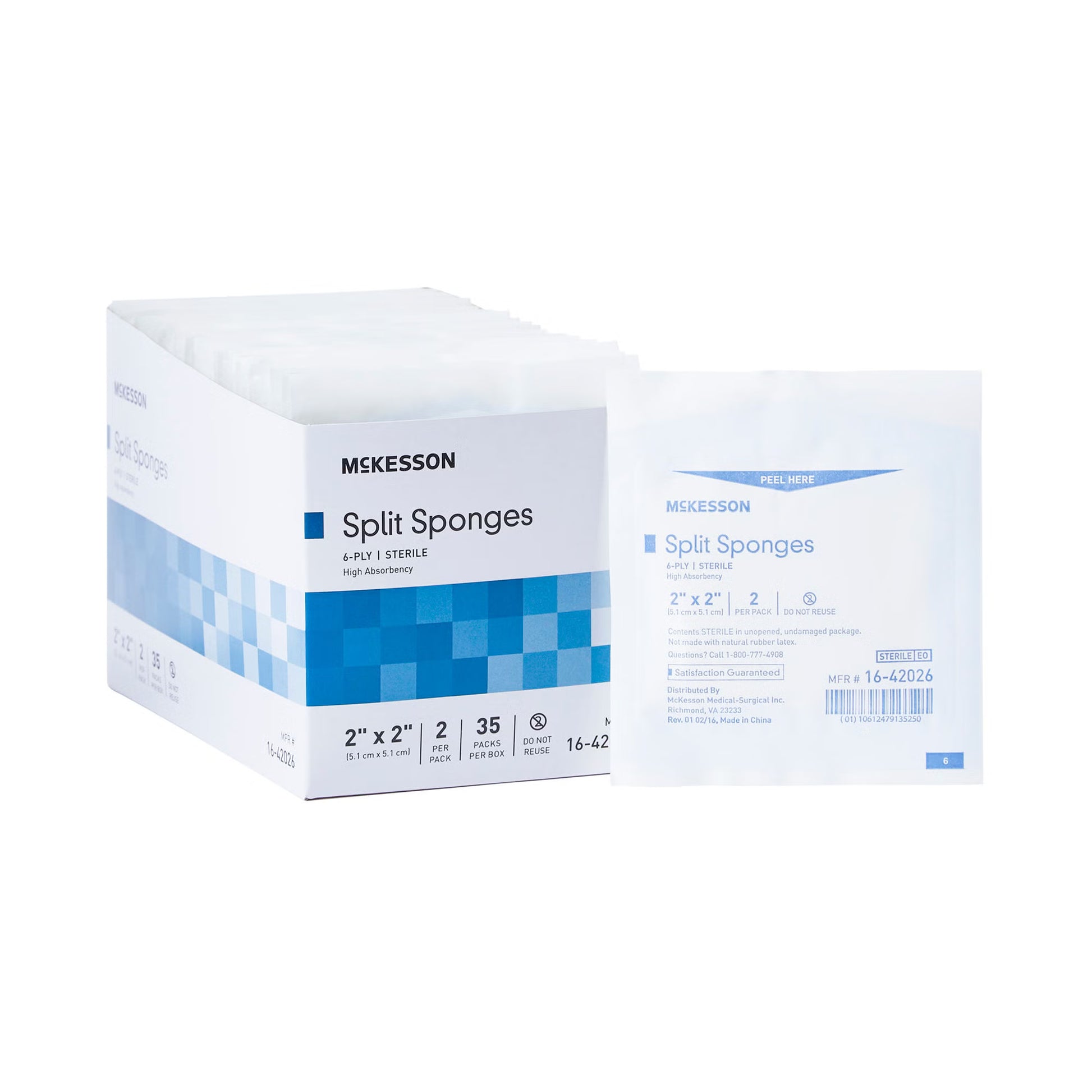McKesson IV/Drain Split Dressing, 2 x 2 Inch, Six Ply