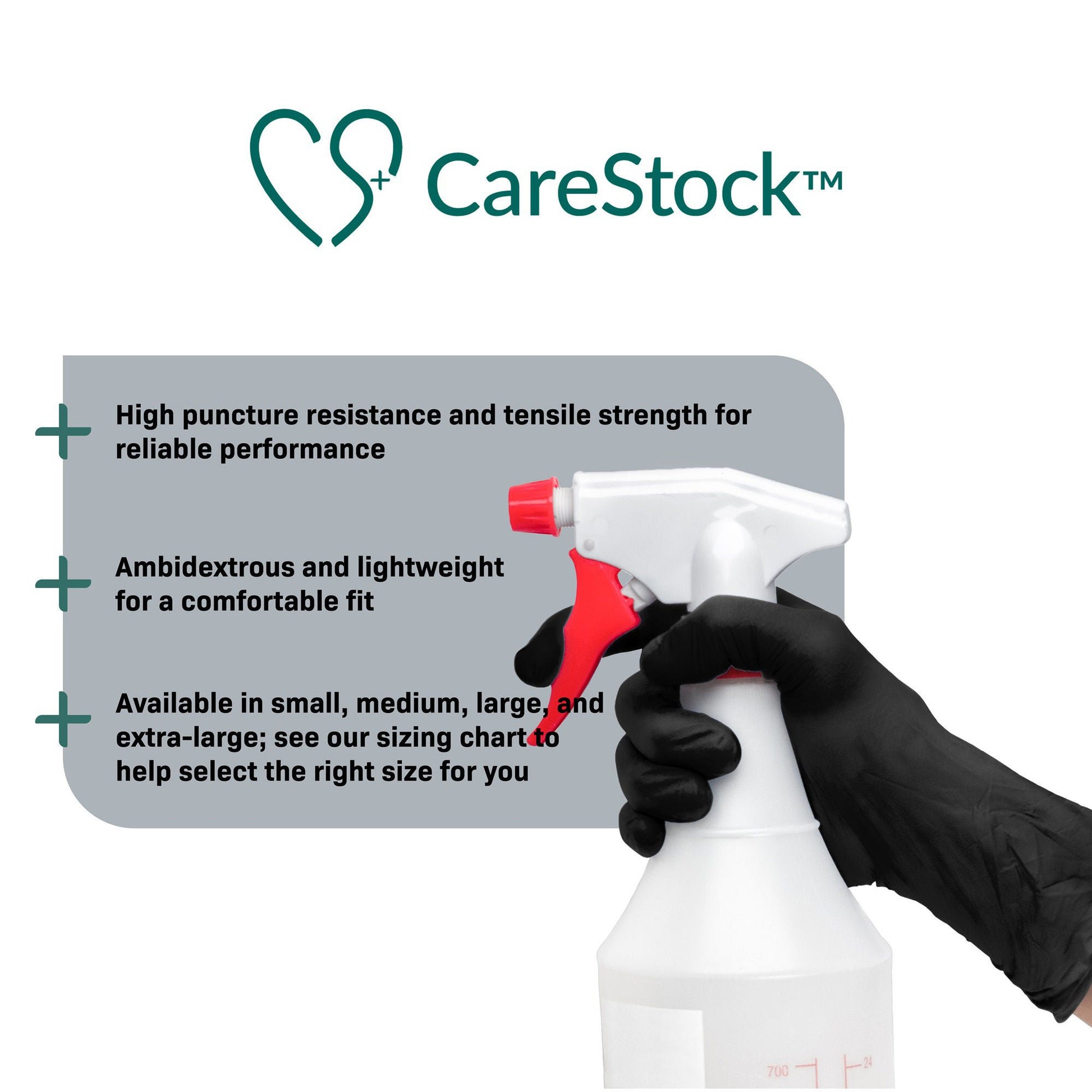 CareStock™ Nitrile Exam Glove, Small, Black
