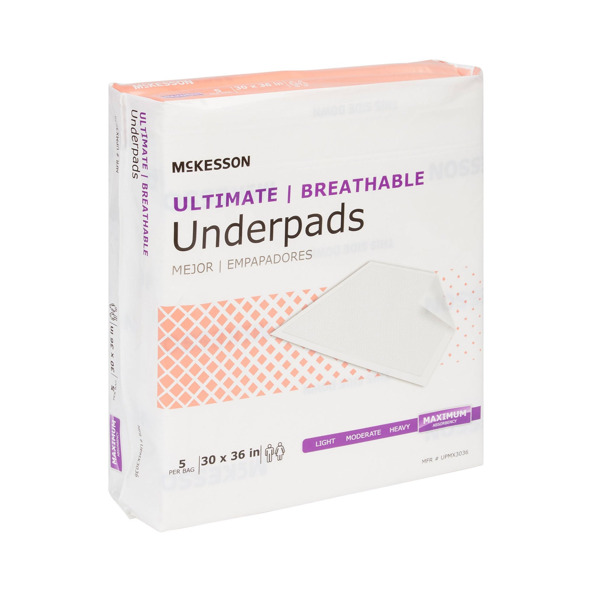 McKesson Ultimate Breathable Underpads, Heavy Absorbency, 30 x 36 Inch, White