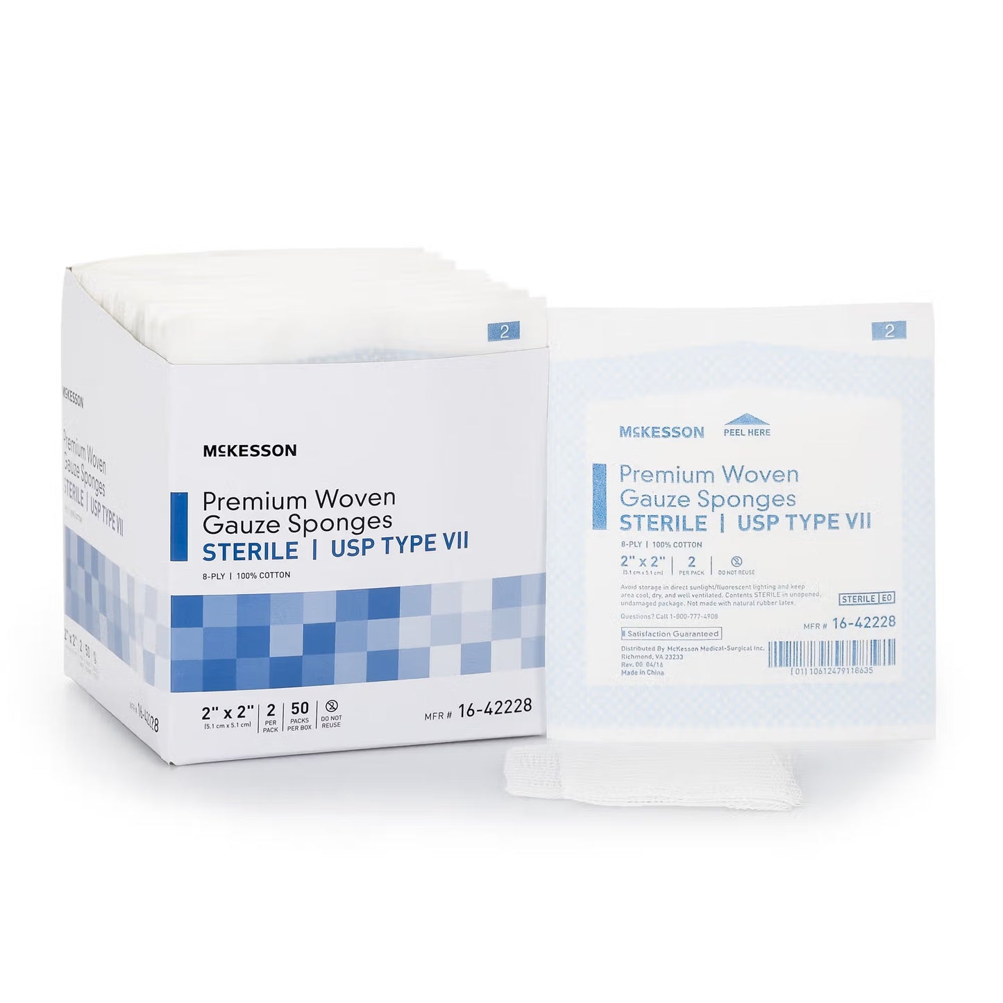 McKesson Sterile USP Type VII Gauze Sponge, 2 x 2 Inch, Eight Ply