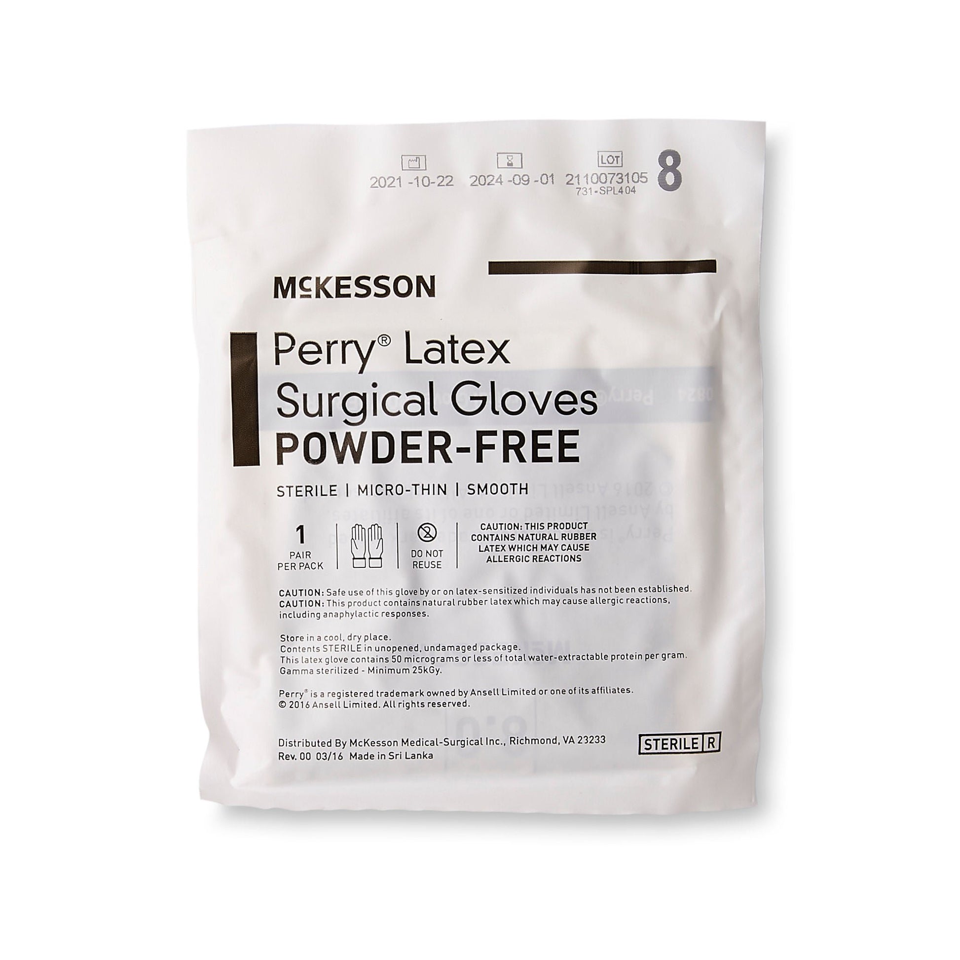 McKesson Perry® Latex Surgical Glove, Size 8, Brown