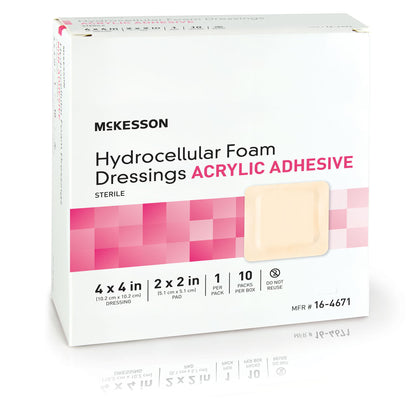 McKesson Acrylic Adhesive with Border Foam Dressing, 4 x 4 Inch