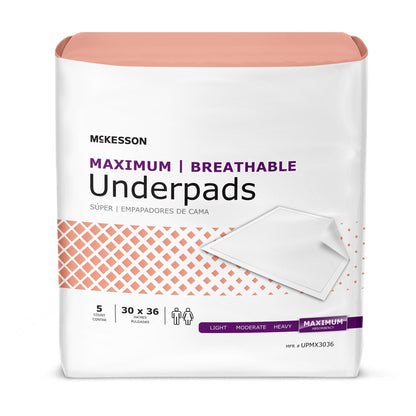 McKesson Ultimate Breathable Underpads, Heavy Absorbency, 30 x 36 Inch, White