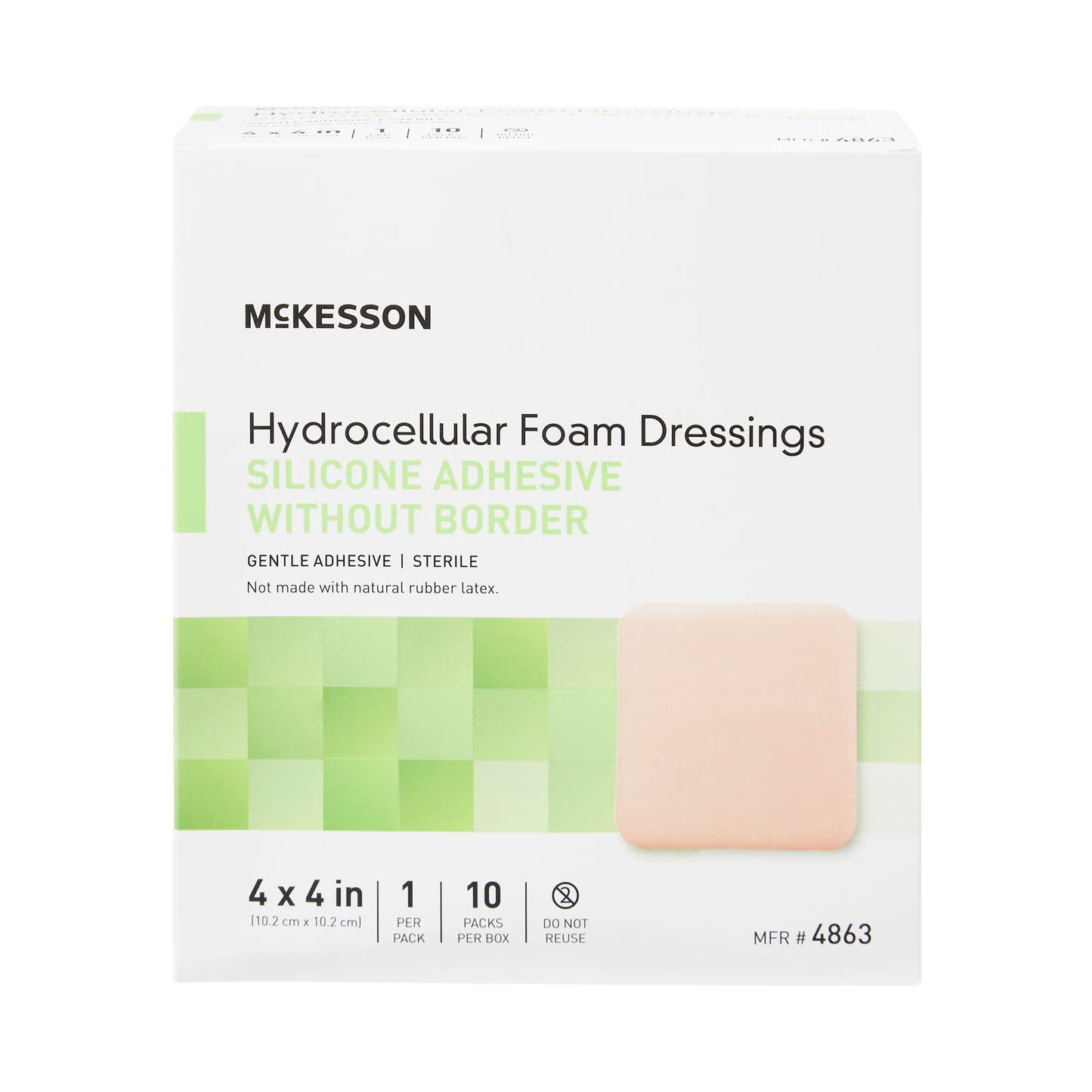 McKesson Silicone Gel Adhesive without Border Silicone Foam Dressing, 4 x 4 Inch