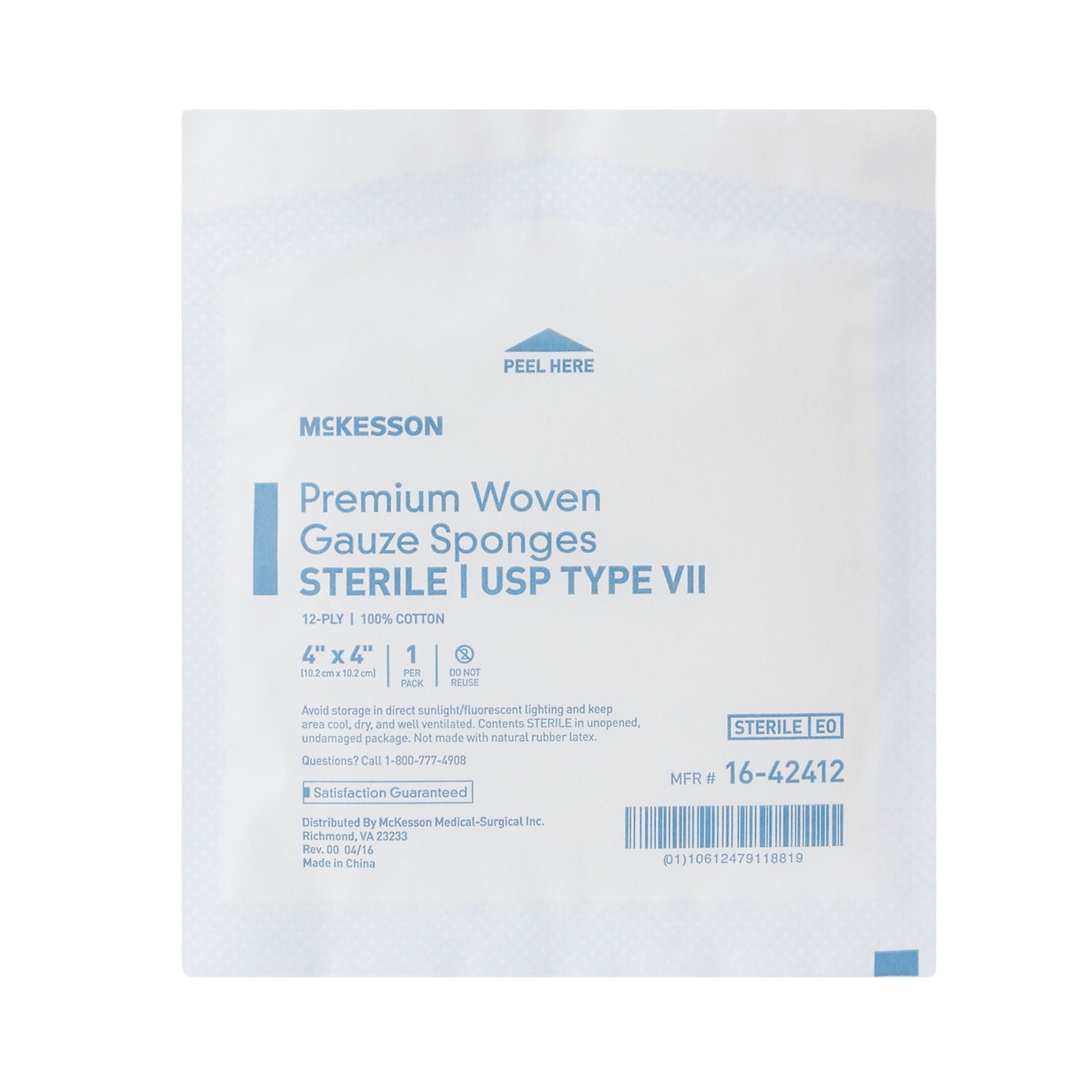 McKesson Sterile USP Type VII Gauze Sponge, 4 x 4 Inch, 12-Ply