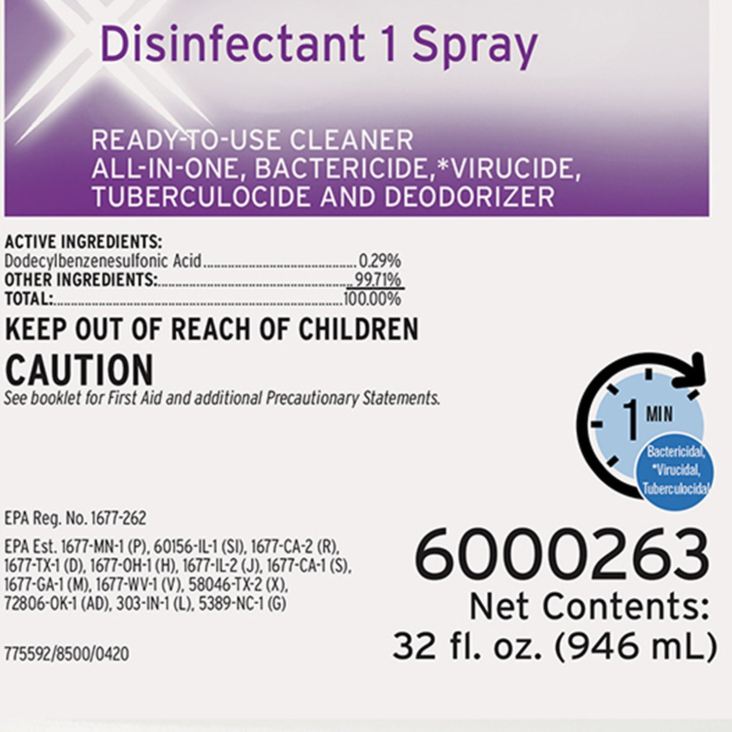 Ecolab Disinfectant 1 Surface Disinfectant Cleaner, 32 oz. Spray Bottle