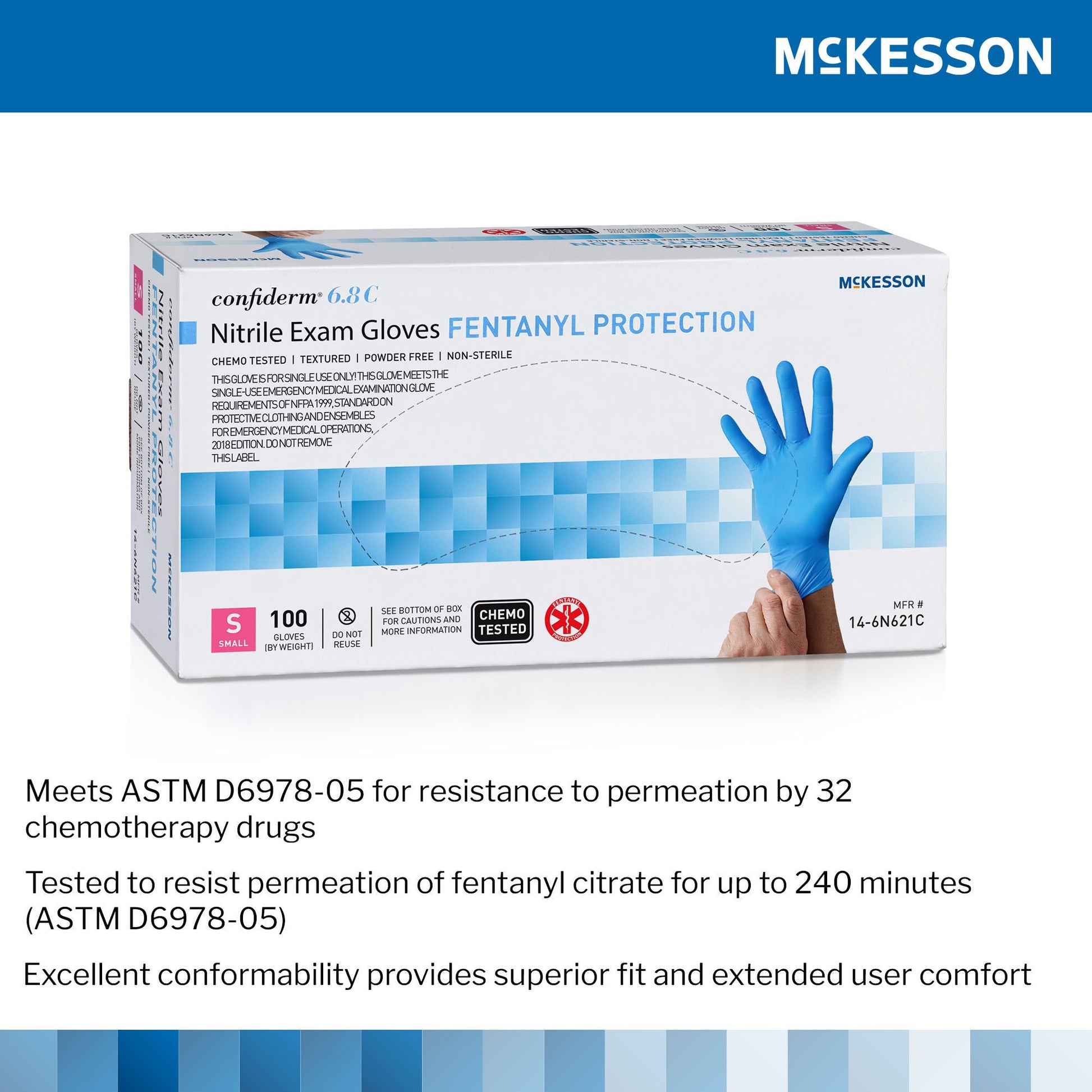 McKesson Confiderm® 6.8C Exam Glove, Small, Blue