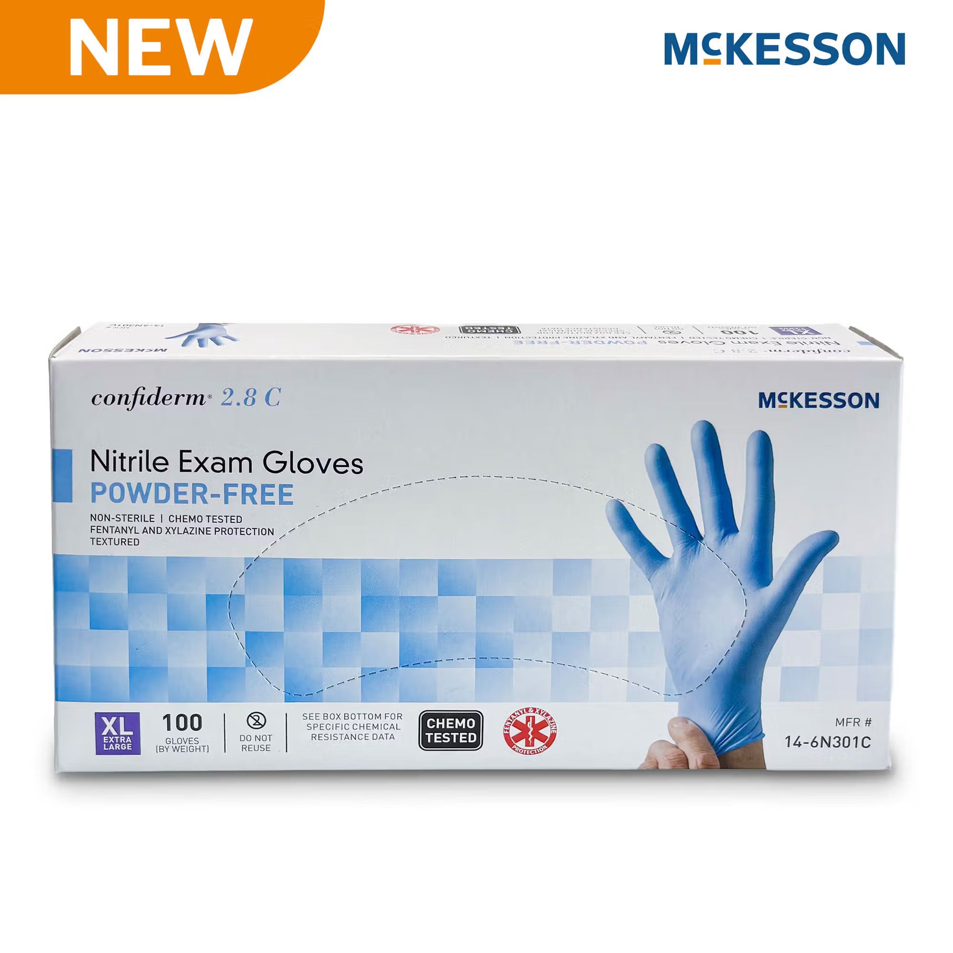 McKesson Confiderm® 2.8C Nitrile Exam Gloves, Extra Large, Ocean Blue