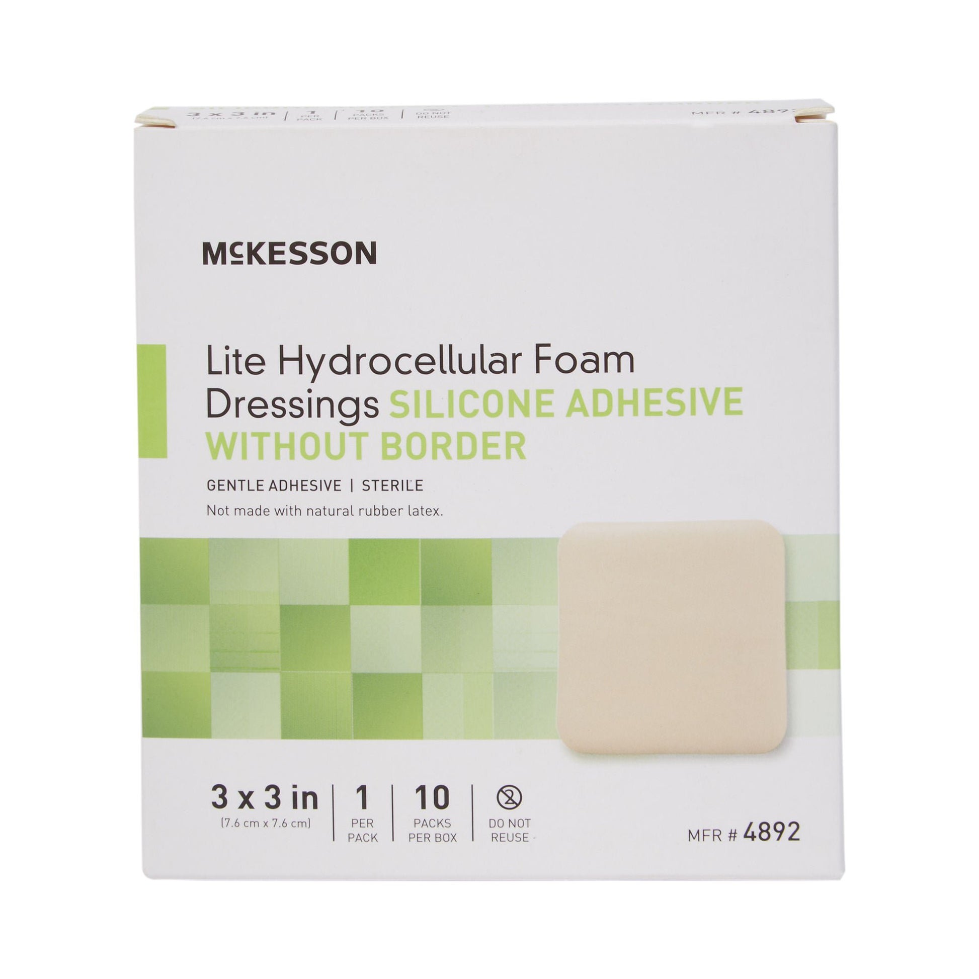 McKesson Lite Hydrocellular Foam Dressing w/ Silicone Adhesive w/o Border, 3 x 3