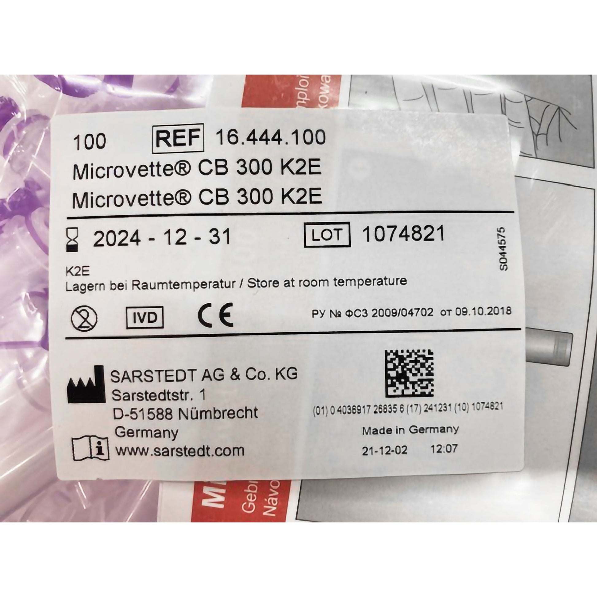 Microvette® CB 300 Capillary Blood Collection Tube, 300 µL, 10.8 x 43.7 mm