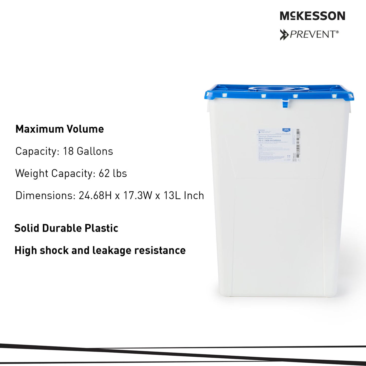 McKesson Prevent® Pharmaceutical Waste Container, 18 Gallon Capacity