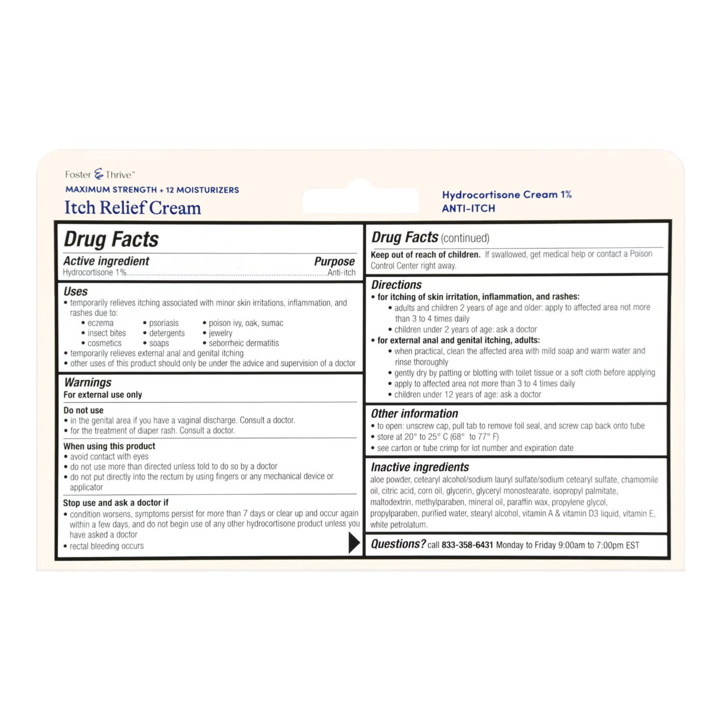 Foster & Thrive™ 1% Hydrocortisone + 12 Moisturizers Itch Relief Cream