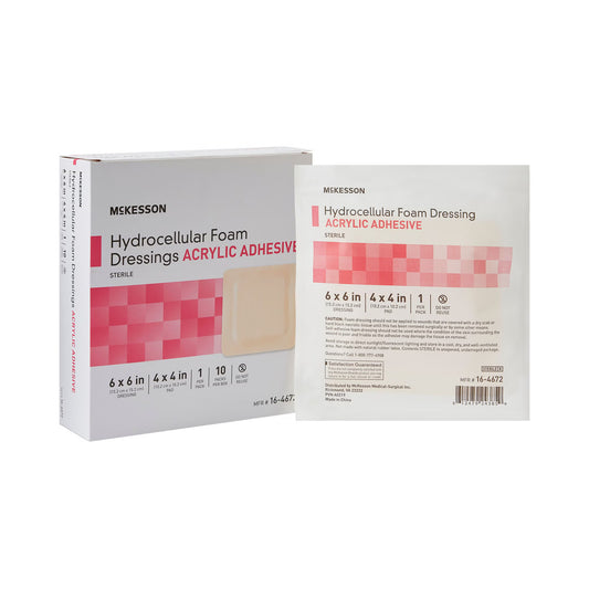 McKesson Acrylic Adhesive with Border Foam Dressing, 6 x 6 Inch