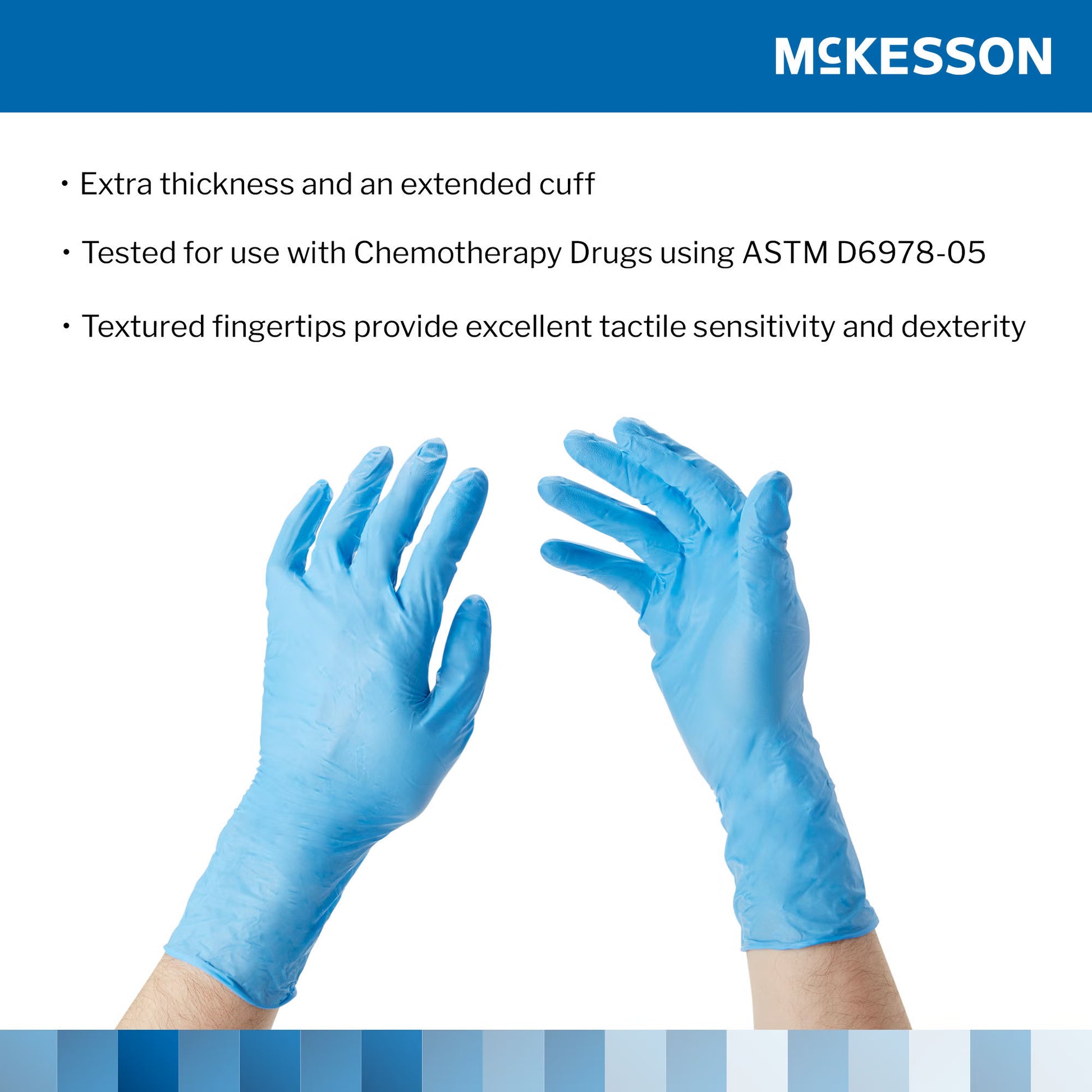 McKesson Confiderm® 6.5CX Nitrile Extended Cuff Length Exam Glove, Medium, Blue