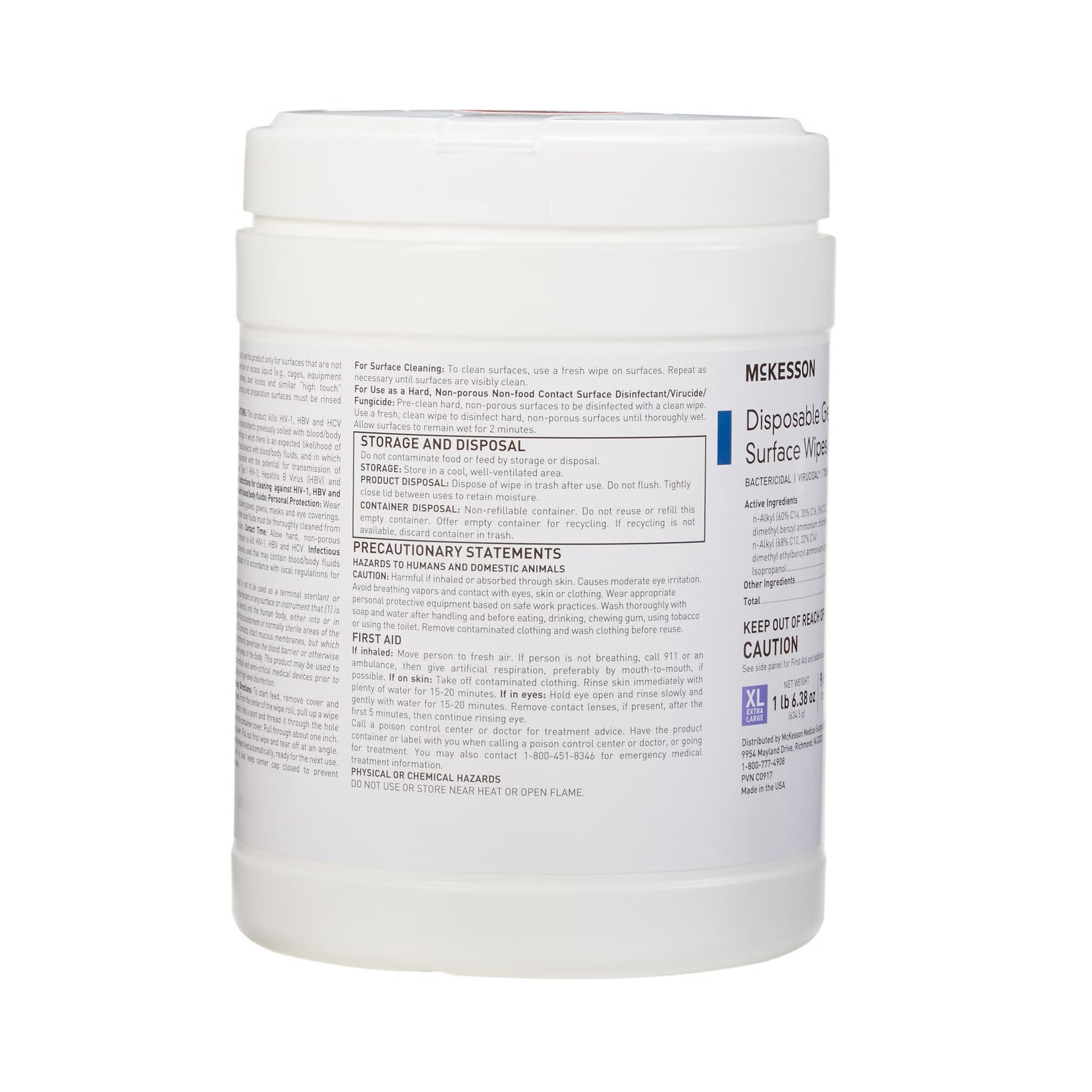 McKesson Germicidal Extra Large Surface Disinfectant Wipes, Canister
