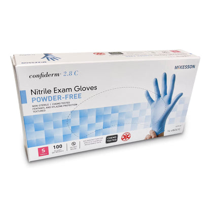 McKesson Confiderm® 2.8C Nitrile Exam Gloves, Small, Ocean Blue
