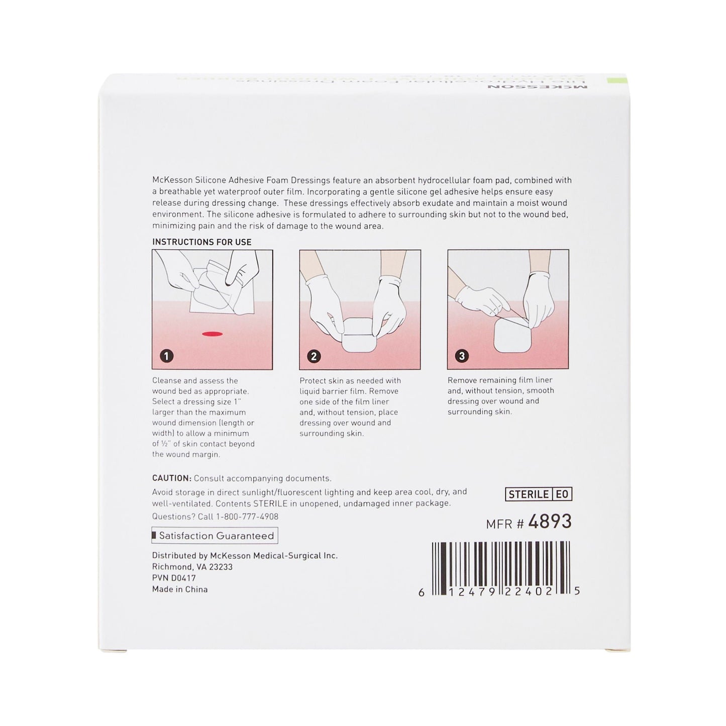 McKesson Lite Hydrocellular Foam Dressing w/ Silicone Adhesive w/o Border, 4 x 4