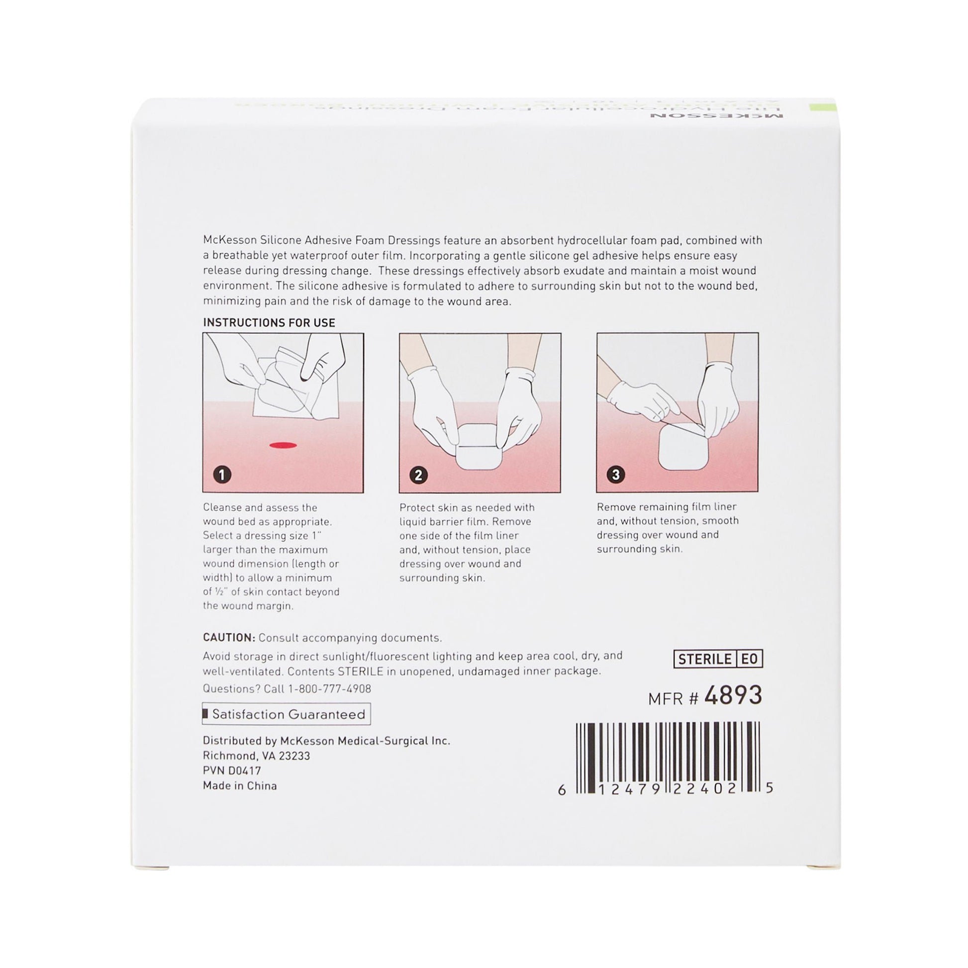 McKesson Lite Hydrocellular Foam Dressing w/ Silicone Adhesive w/o Border, 4 x 4